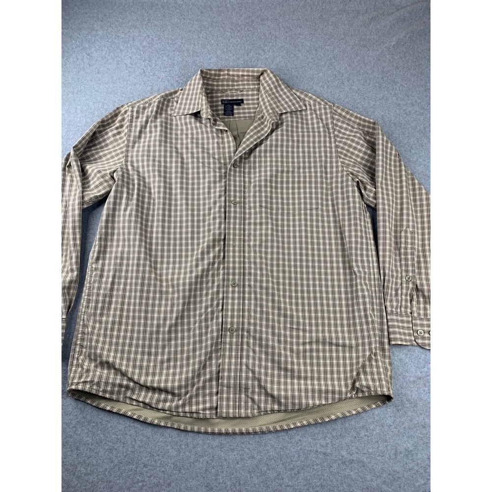 5.11 Tactical Series Shirt Mens L Brown Plaid Long Sleeve Mesh Lined Button Up